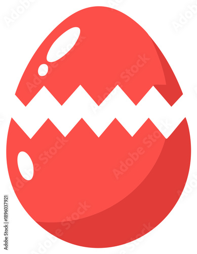 Red cartoon egg with a jagged split, Easter theme, illustration