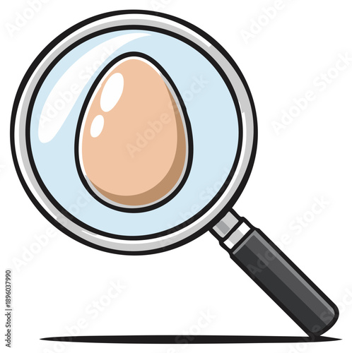Magnifying glass examining a single oval egg, representing discovery and scrutiny