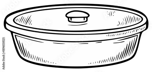 Hand-drawn illustration of an oval cooking pot with a lid
