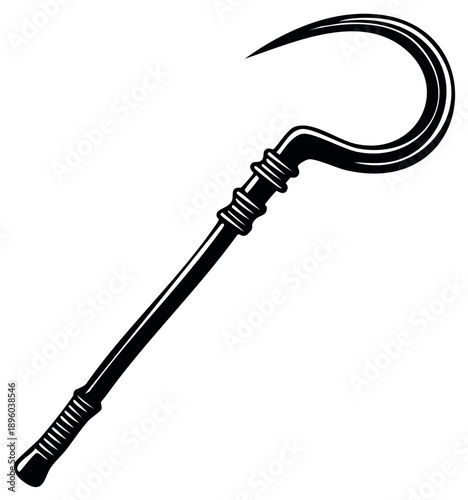 Antique Egyptian Crook Staff in Black and White, Symbol of Power and Authority, Pharaoh Scepter