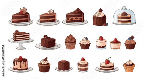 Chocolate Dessert Showcase Collection Vector Illustration