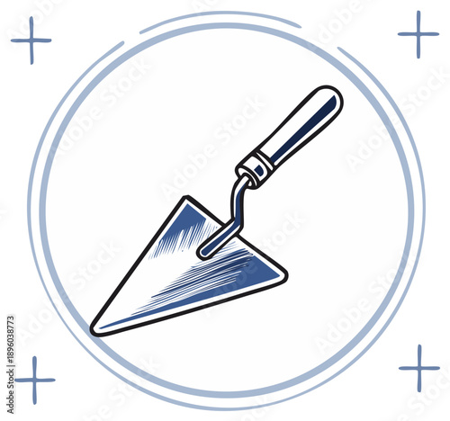 A simple illustrative graphic of a classic construction trowel tool for building and repair projects