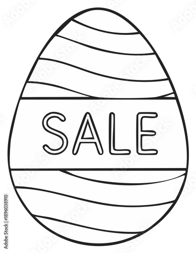Easter egg with SALE lettering. Decorative outline symbol for holiday promotions and marketing.