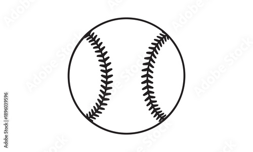 Simple black outline drawing of a classic baseball with visible red stitching on a white background.