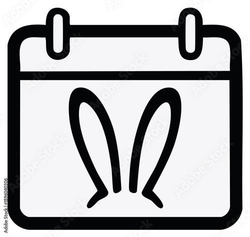 Easter Holiday Calendar Icon with Bunny Ears Simple Line Art Graphic