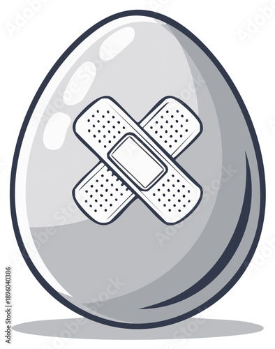 Grey egg with crossed adhesive bandages for protection or repair concept