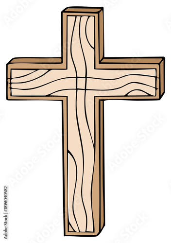 Illustration of a simple wooden Christian cross featuring wood grain texture for religious concepts