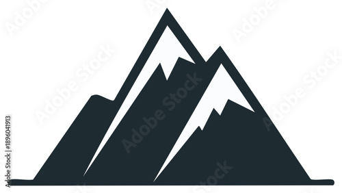 Stylized dark silhouette of majestic mountain peaks with snow caps against a clean background