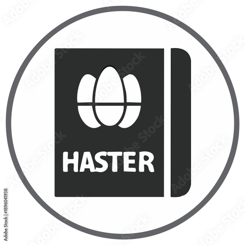 Minimalist Easter storybook icon with eggs on the cover in a circular frame