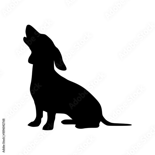 Illustration of silhouette of a howling dachshund dog sitting