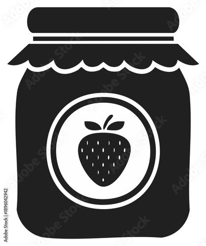 Black and white strawberry jam jar vector illustration.