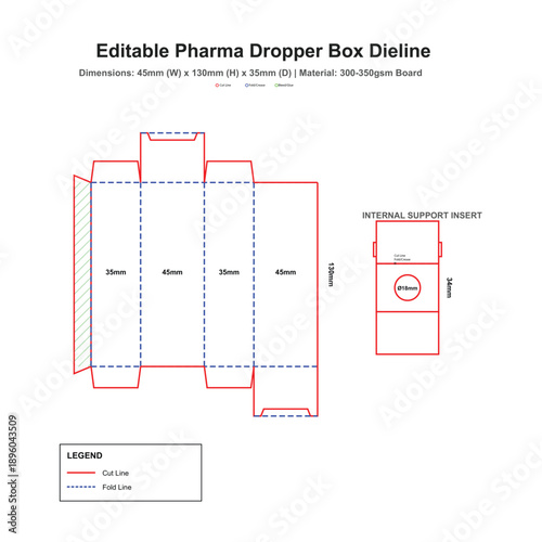 Pharmaceutical dropper box dieline with internal support insert