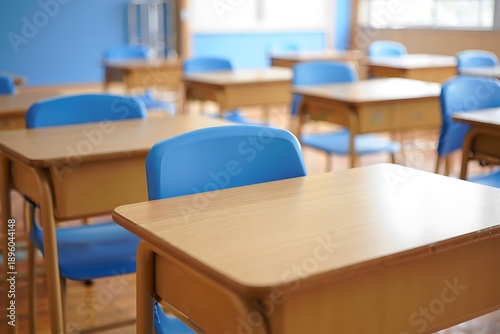 Wallpaper Mural Modern classroom interior with empty desks and chairs, bright clean educational space ready for students, learning, teaching, training, exams, college, university, and academic study concepts. Torontodigital.ca