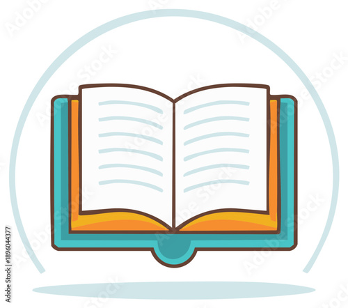 Open book with pages filled with lines in a cartoon style