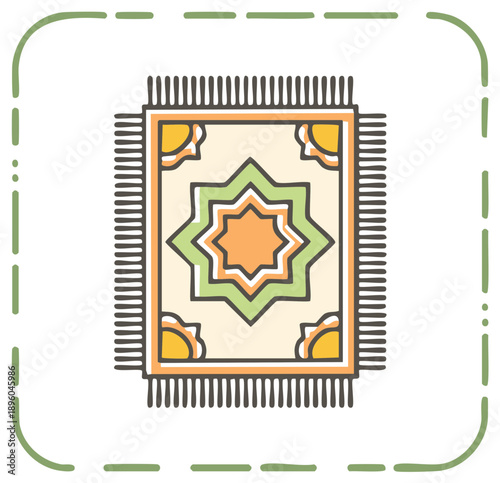 Stylized Islamic Carpet with Geometric Star Pattern and Tassels