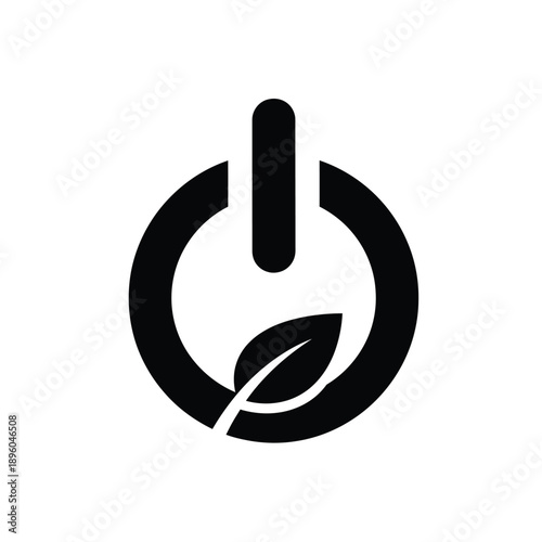 Eco friendly power button icon with leaf symbol on for sustainable energy and environmentally conscious design