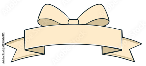 Illustrated Beige Ribbon and Bow Banner for Celebrations Announcements or Greetings