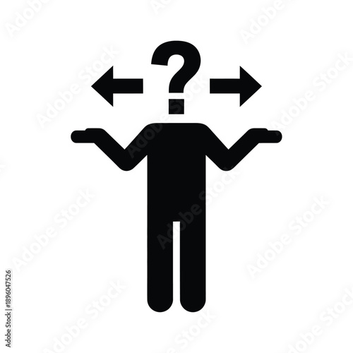 A black silhouette of a person with a question mark for a head and arrows on either side indicating confusion