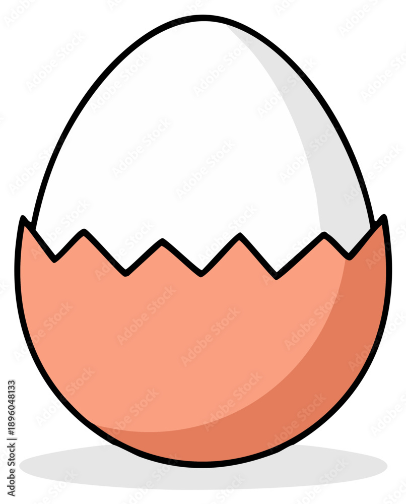 Obraz premium Cartoon cracked egg illustration, shell open, white space inside