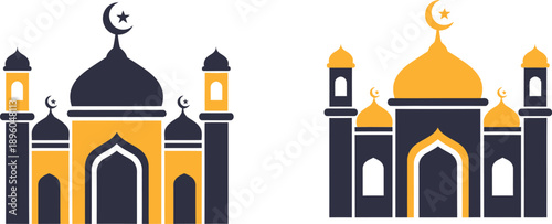 Mosque architecture comparison with mosques in different colors vector