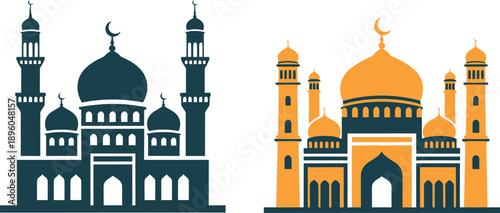 Mosque architecture comparison with mosques in different colors vector