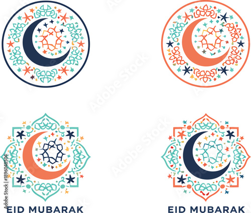 Eid mubarak symbols moon star mosque lanterns islamic ornaments