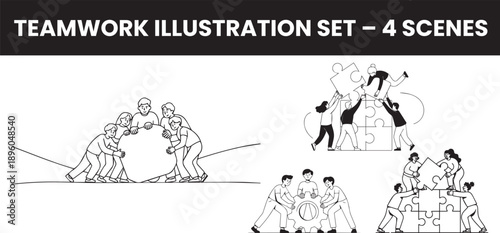 Teamwork illustrations showing collaboration and unity