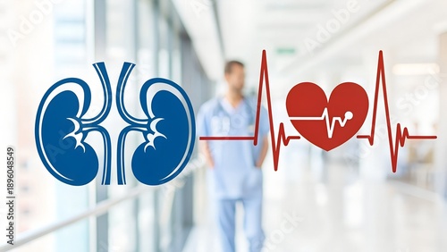 Flat Healthcare Banner With Kidney And Heartbeat L