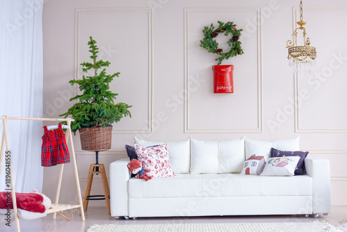 Christmas decor in a studio with lights