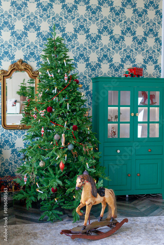 Christmas decor in a studio with lights