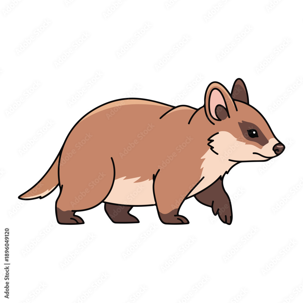 Obraz premium Cute Cartoon Quokka-like Animal Walking Isolated on White Background