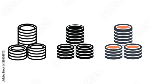 Stacks of coins with different currency symbols