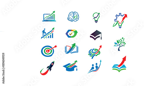 Collection of Business Growth and Educational Icons Representing Success and Development