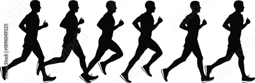 Collection of Black Silhouettes Featuring a Male Athlete Running in a Motion Sequence for Fitness Sports Marathon Training and Healthy Active Lifestyle Projects