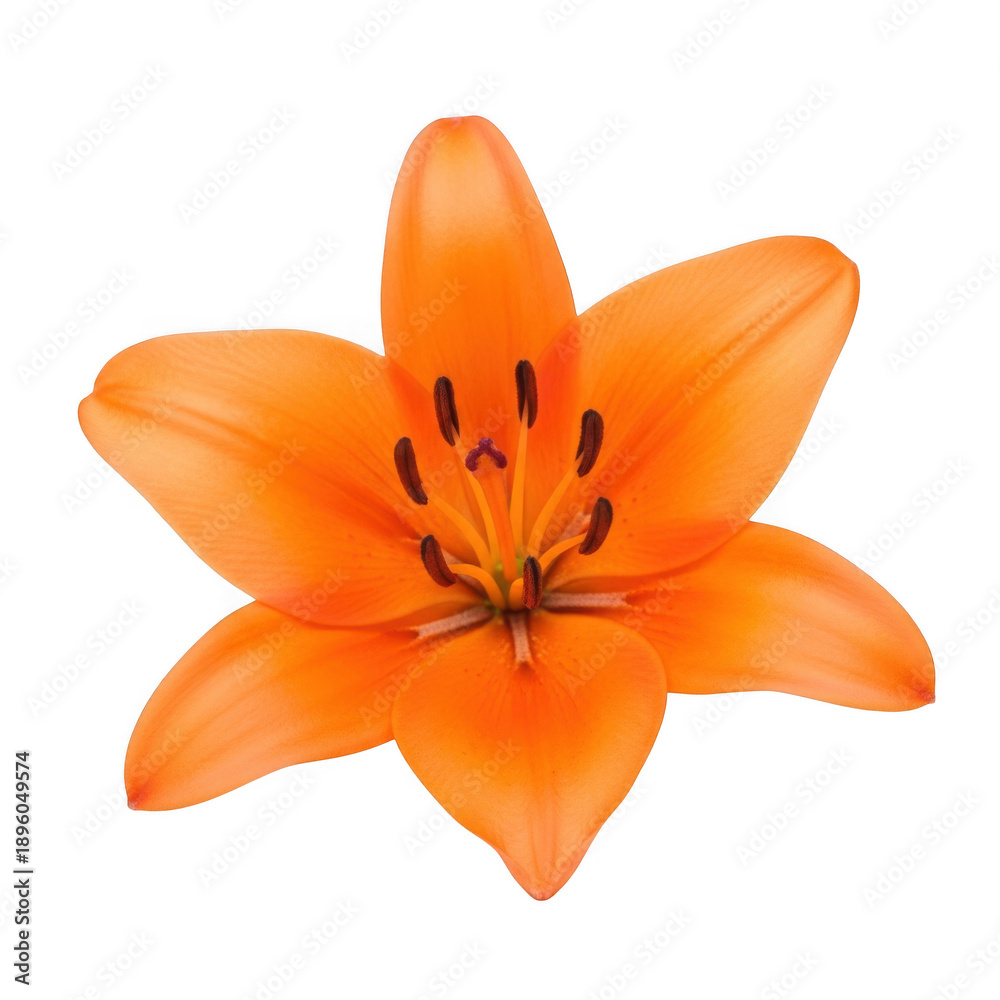 Fototapeta premium Vibrant Orange Lily Flower with Dark Stamens Isolated bloom blossom