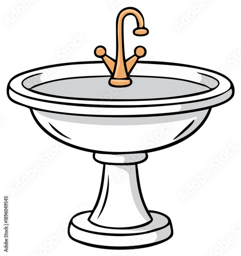 Cartoon Washbasin Illustration With Tap and Water For Hygiene Designs