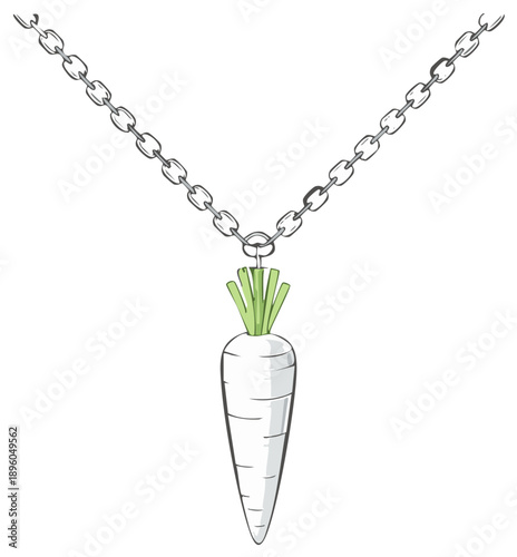 White Radish Vegetable Pendant Hanging from a Simple Metal Chain Illustration Artwork