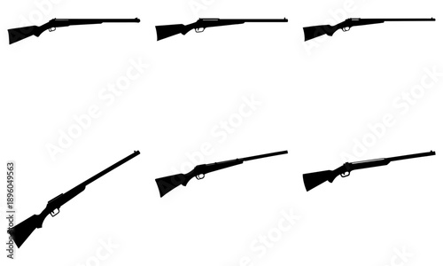 Collection of black silhouettes of various shotguns displayed against a white background from different viewpoints