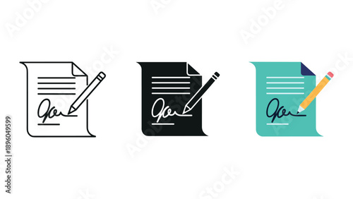 Signing document with pencil icon set in different colors
