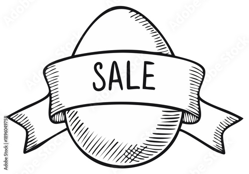 Egg Shape Sale Banner in Black and White Hatch Style Offers and Discount