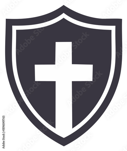 Religious Shield Icon Featuring a Christian Cross Symbol in a Modern Style