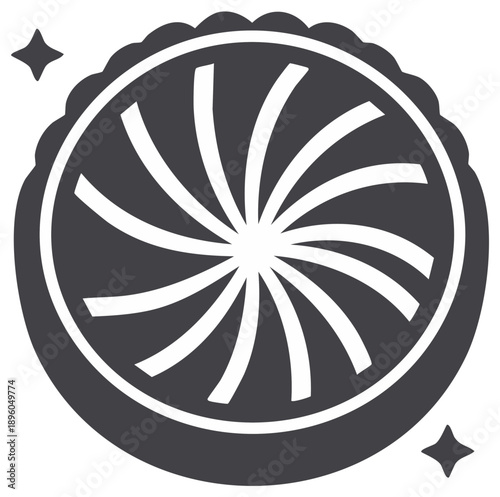 Stylized swirling clean icon with a decorative scalloped edge and sparkling accents