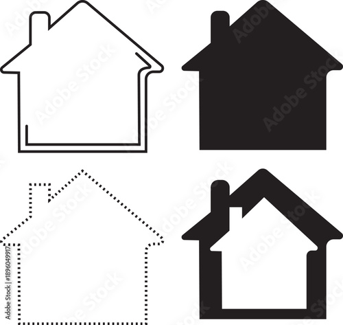 Diverse collection of stylized house icons in vector format, representing concepts of home, property, real estate, and dwelling designs