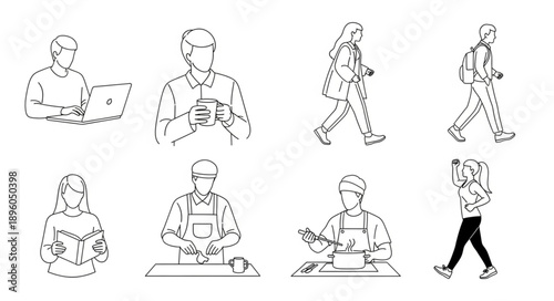 Collection of diverse people in simple line art style.