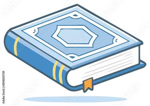 Ornate Blue Holy Book with Decorative Cover Vector Illustration