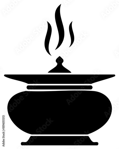 Incense burner silhouette icon with rising smoke for aromatherapy and spiritual rituals