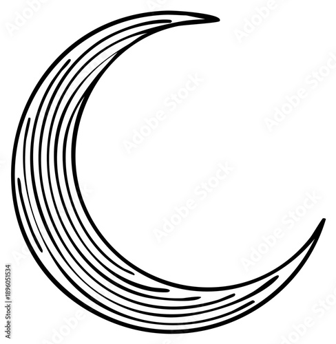 Crescent Moon Silhouette: Celestial Line Art, Lunar Phase, Graphic Design Element