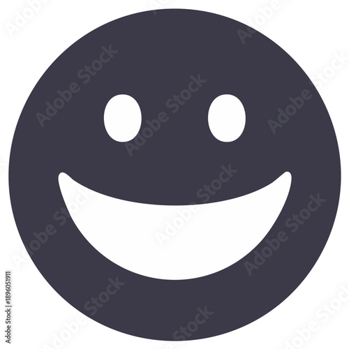 Simple graphic representation of a smiling face icon with wide open mouth and two eyes