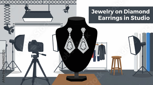 diamond earrings displayed in a fashion studio environment vector illustration, ideal for advertising and branding visuals