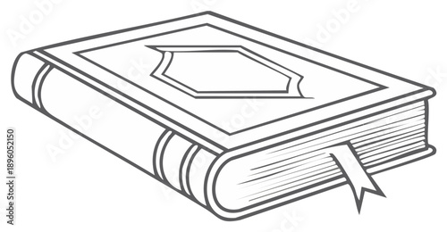 Line Art Book with Bookmark Illustration for Islamic Religious Education Design Element